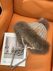 Okify Moncler Light Brown Plush Hat With Ear Flaps And Pom-poms Beanie - 2
