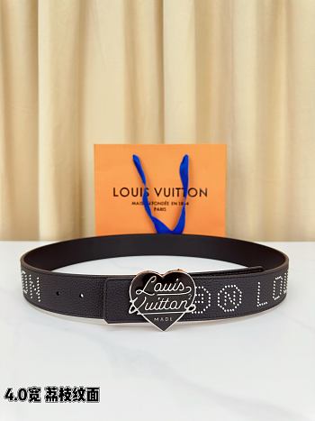 Okify Louis Vuitton Heart Buckle Black Belt 4cm