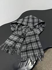 Okify Balenciaga Grey Checkered Wool Hooded Scarf 126x34cm - 1