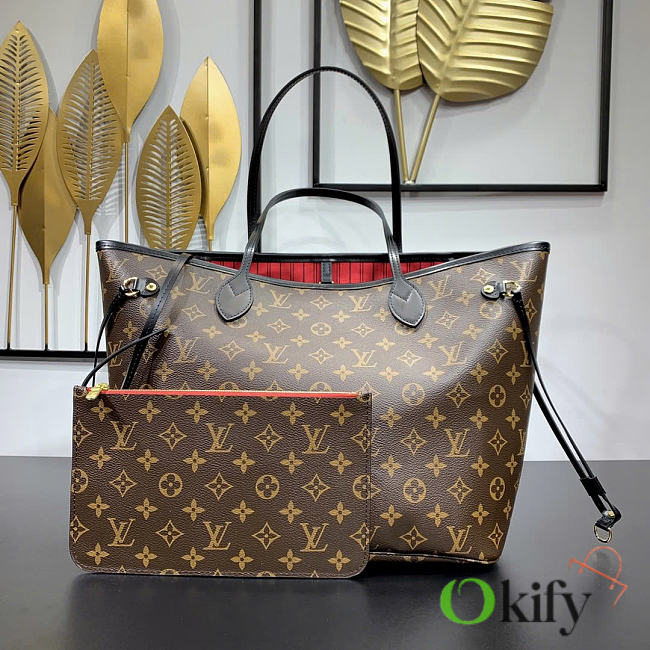 Okify Louis Vuitton Monogram Neverfull Bag Inner Red Black Line 32x29x15cm - 1