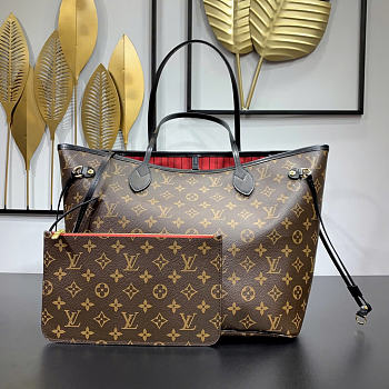 Okify Louis Vuitton Monogram Neverfull Bag Inner Red Black Line 32x29x15cm