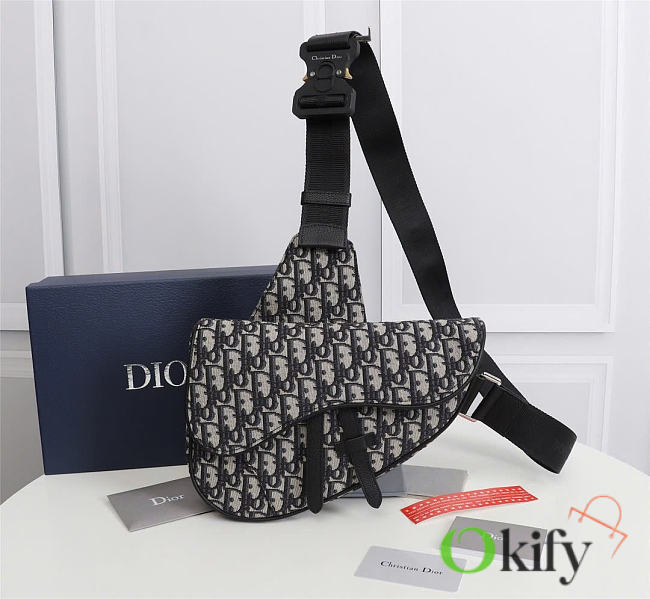 Okify Dior Saddle Black Oblique Bag 28x20x5cm - 1