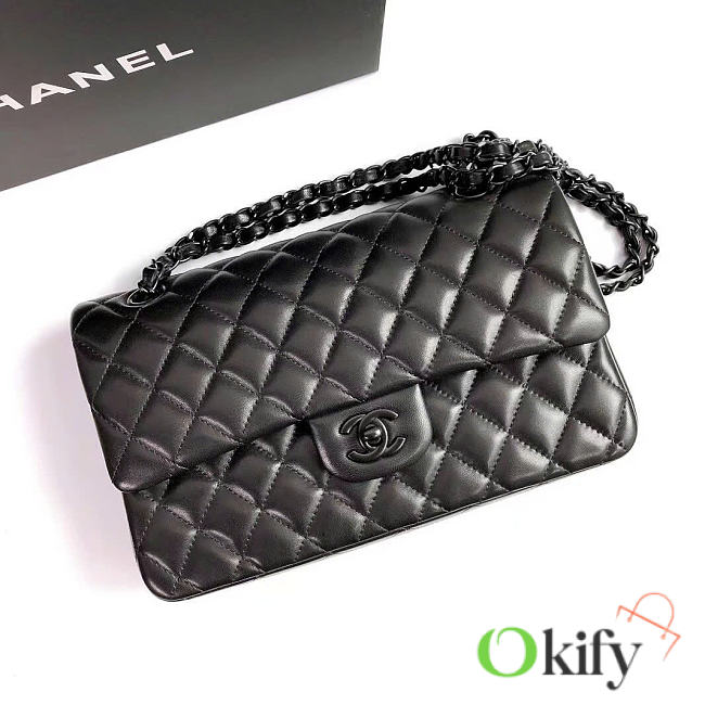 Okify CC Flap Bag Black Lambskin Black Hardware 25cm - 1