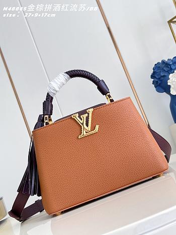 Okify Louis Vuitton Capucines BB Bag Golden Brown Burgundy Handle 27x17x9cm