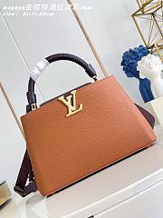 Okify Louis Vuitton Capucines MM Bag Golden Brown Burgundy Handle 31x20x11cm  - 1