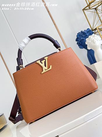 Okify Louis Vuitton Capucines MM Bag Golden Brown Burgundy Handle 31x20x11cm 