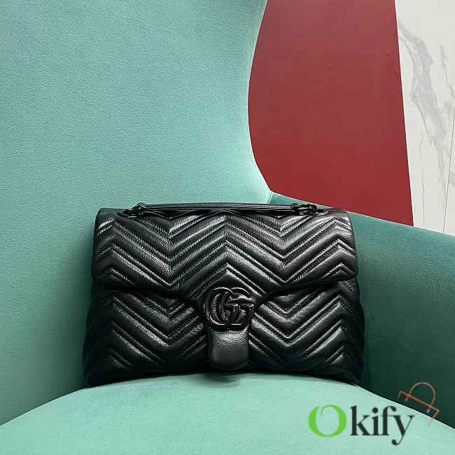 Okify Gucci Marmont Medium Bag Black Chevron 31x17x8cm - 1