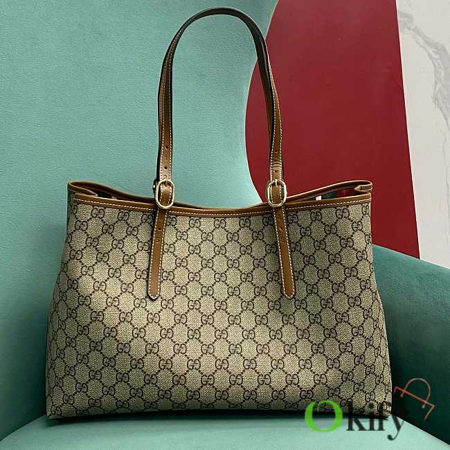 Okify Gucci Emblem Medium Tote Bag Brown 38x25x15cm - 1