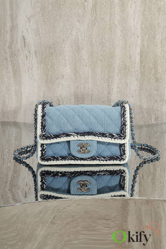 Okify CC Flap Bag Denim With Wool Trim 20cm - 1