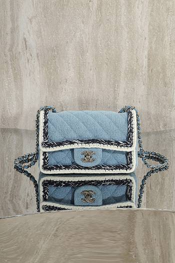 Okify CC Flap Bag Denim With Wool Trim 20cm