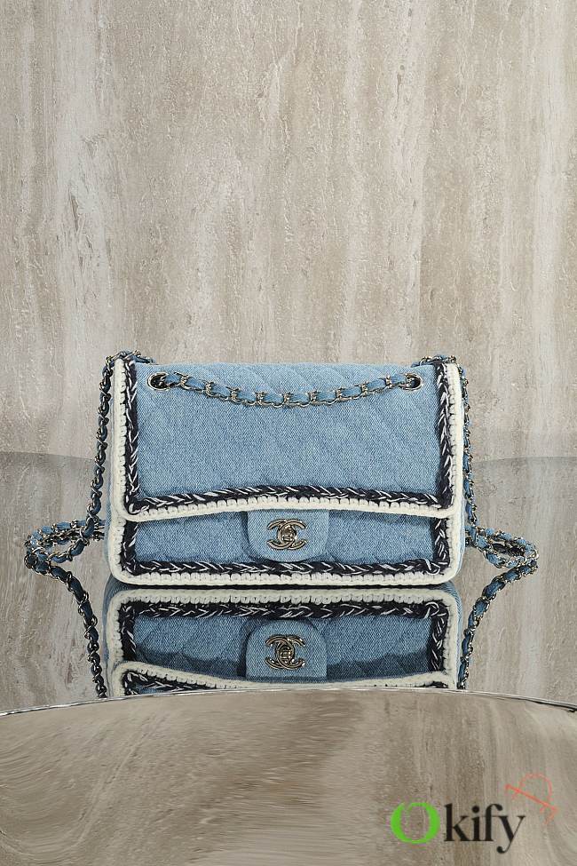 Okify CC Flap Bag Denim With Wool Trim 25cm - 1