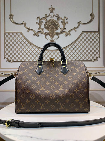 Okify Louis Vuitton Speedy 30 Bag Black And Brown M48284 30x21x7cm