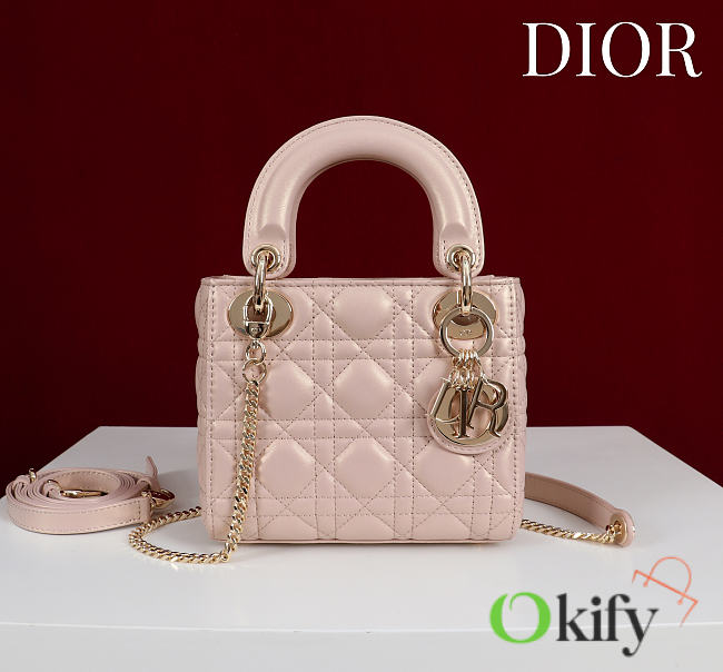 Okify Dior Lady Bag Powder Pink Lambskin Velvet 17x15x7cm - 1