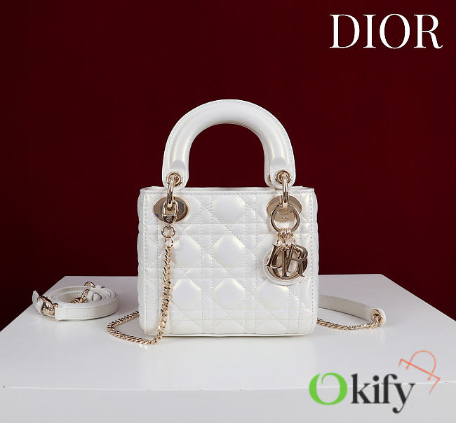 Okify Dior Lady Bag White Lambskin Velvet 17x15x7cm - 1