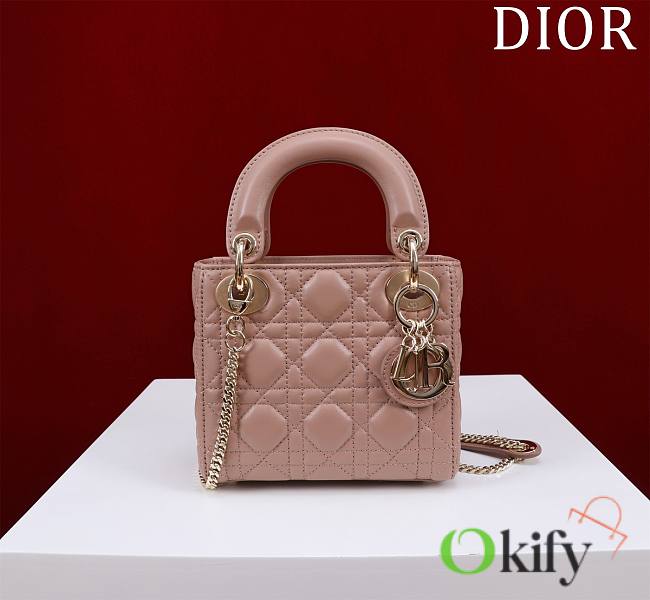 Okify Dior Lady Bag Pink Nude Lambskin Velvet 17x15x7cm  - 1