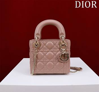 Okify Dior Lady Bag Pink Nude Lambskin Velvet 17x15x7cm 
