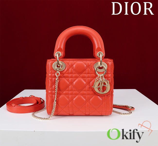 Okify Dior Lady Bag Bright Red Lambskin Velvet 17x15x7cm - 1