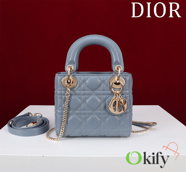 Okify Dior Lady Bag Blue Lambskin Velvet 17x15x7cm - 1