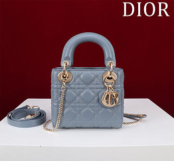 Okify Dior Lady Bag Blue Lambskin Velvet 17x15x7cm