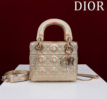 Okify Dior Lady Bag Hollographic Gold Lambskin Velvet 17x15x7cm