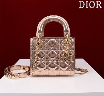 Okify Dior Lady Bag Rose Gold Lambskin Velvet 17x15x7cm