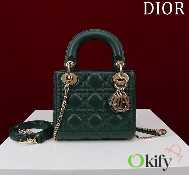Okify Dior Lady Bag Dark Green Lambskin Velvet 17x15x7cm - 1