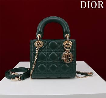 Okify Dior Lady Bag Dark Green Lambskin Velvet 17x15x7cm