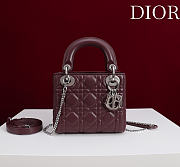 Okify Dior Lady Bag Dark Red Lambskin Velvet Silver Hardware 17x15x7cm - 1