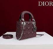 Okify Dior Lady Bag Dark Red Lambskin Velvet Silver Hardware 17x15x7cm - 5