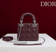 Okify Dior Lady Bag Dark Red Lambskin Velvet Silver Hardware 17x15x7cm - 4