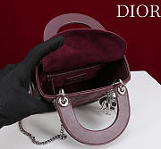 Okify Dior Lady Bag Dark Red Lambskin Velvet Silver Hardware 17x15x7cm - 3