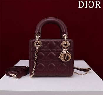 Okify Dior Lady Bag Dark Red Lambskin Velvet Gold Hardware 17x15x7cm