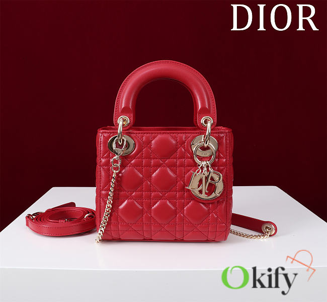 Okify Dior Lady Bag Red Lambskin Velvet 17x15x7cm - 1