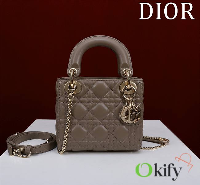 Okify Dior Lady Bag Taupe Lambskin Velvet 17x15x7cm - 1