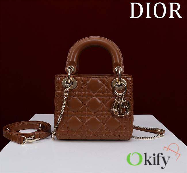 Okify Dior Lady Bag Brown Lambskin Velvet 17x15x7cm - 1