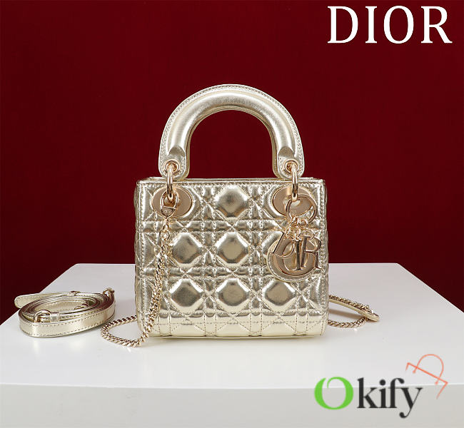 Okify Dior Lady Bag Light Gold Lambskin Velvet 17x15x7cm - 1