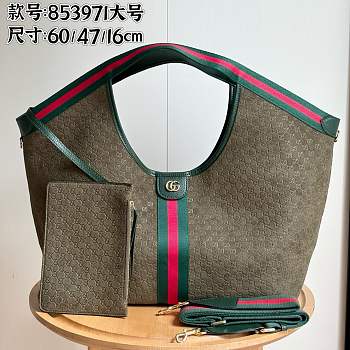 Okify Gucci Giglio Large Tote Bag Brown Olive 60x47x16cm