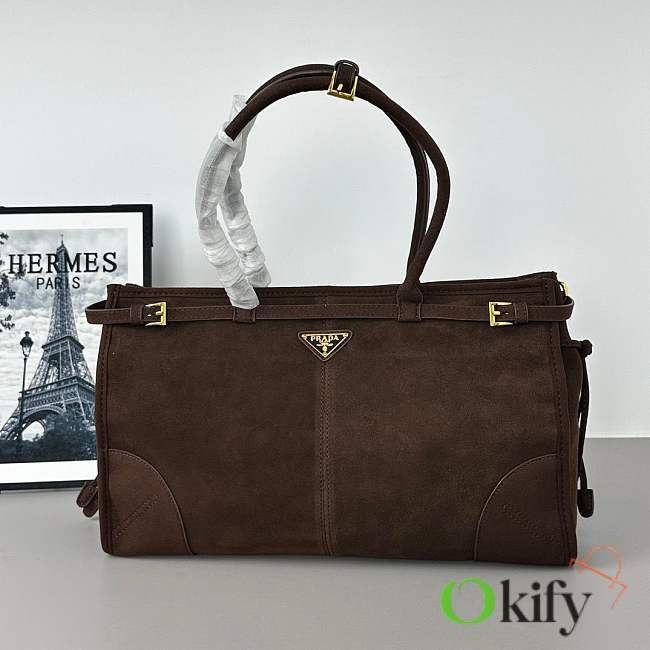 Okify Prada Bonnie Bag Dark Brown Suede 38x24x12cm - 1