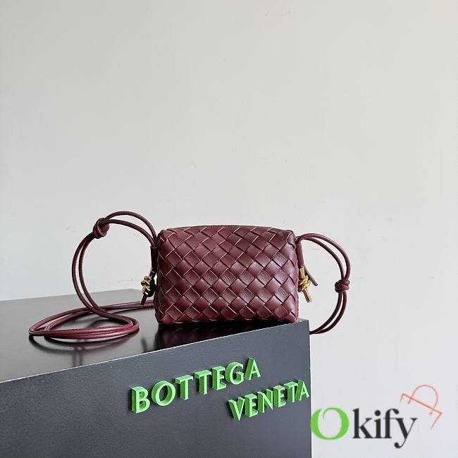 Okify Bottega Veneta Mini Loop Metal Knot Bag Dark Red 17x11x6cm - 1