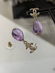 Okify CC 26C Light Gold Earrings With Purple Flat Glass Bead - 2