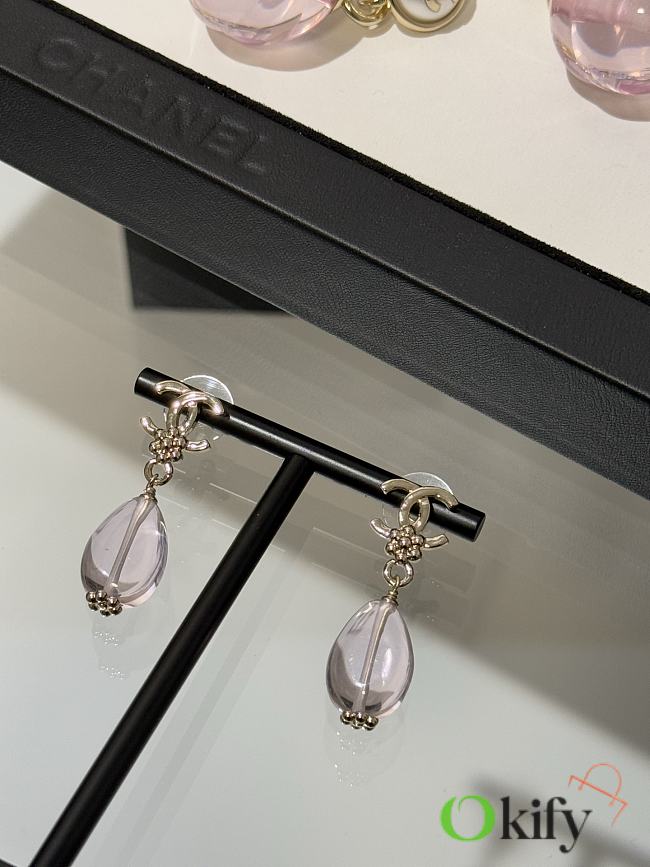 Okify CC 26C Light Gold Earrings With Pink Flat Glass Bead - 1