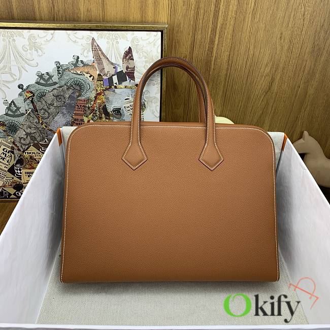 Okify Hermes Victoria Light Briefcase Golden Brown 38cm - 1