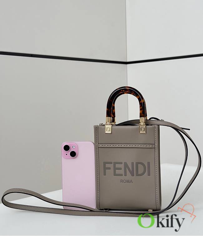Okify Fendi Sunshine Mini Tote Bag Gray 18x13x6cm - 1