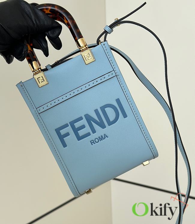 Okify Fendi Sunshine Mini Tote Bag Light Blue 18x13x6cm - 1