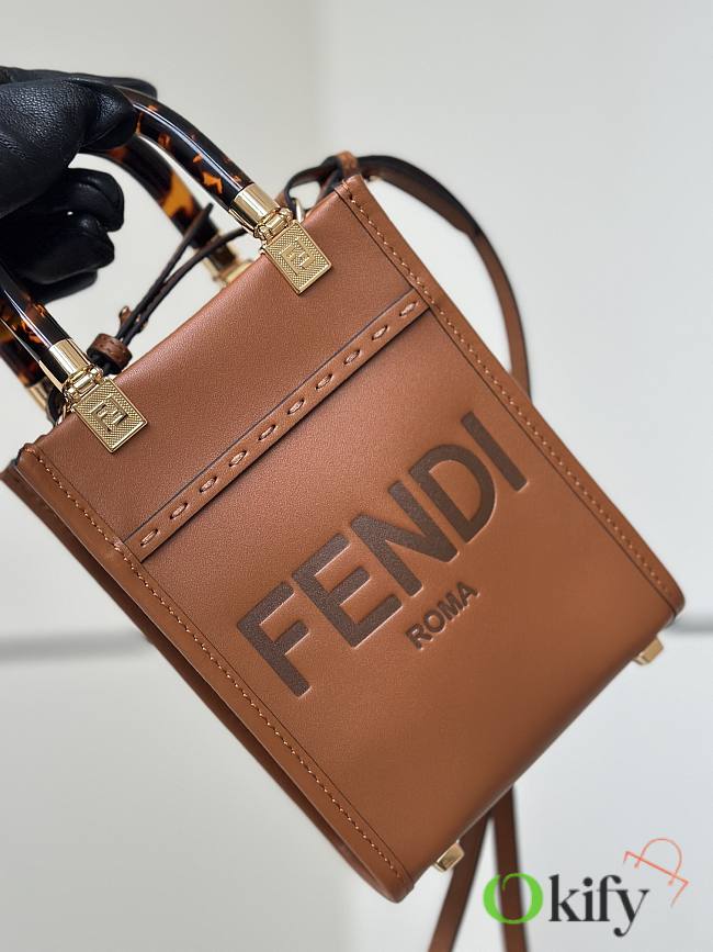 Okify Fendi Sunshine Mini Tote Bag Brown 18x13x6cm - 1