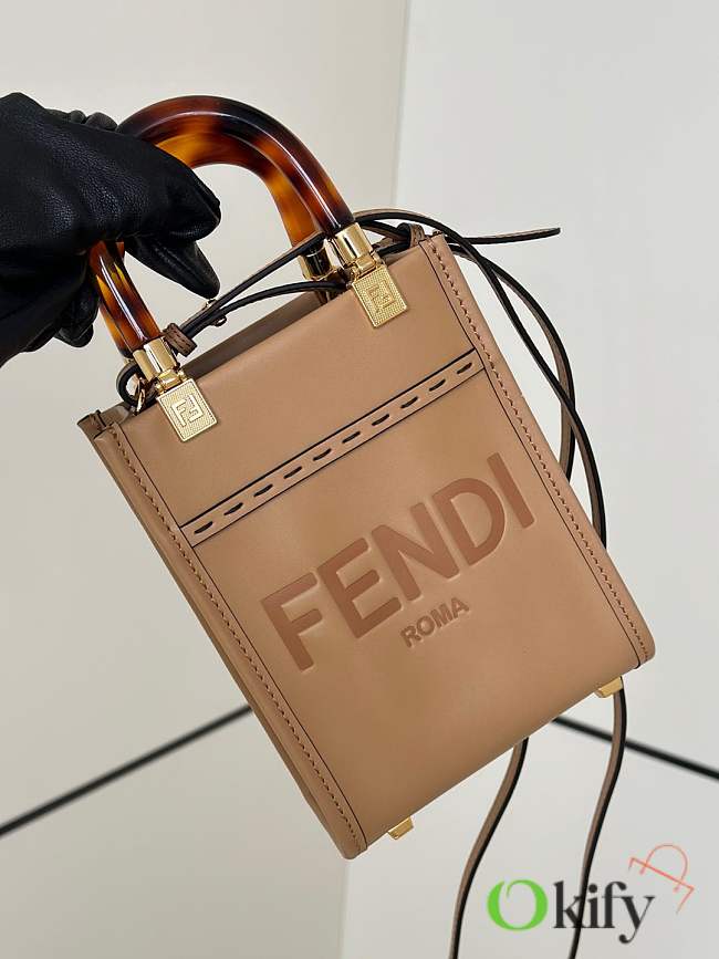 Okify Fendi Sunshine Mini Tote Bag Light Brown 18x13x6cm - 1