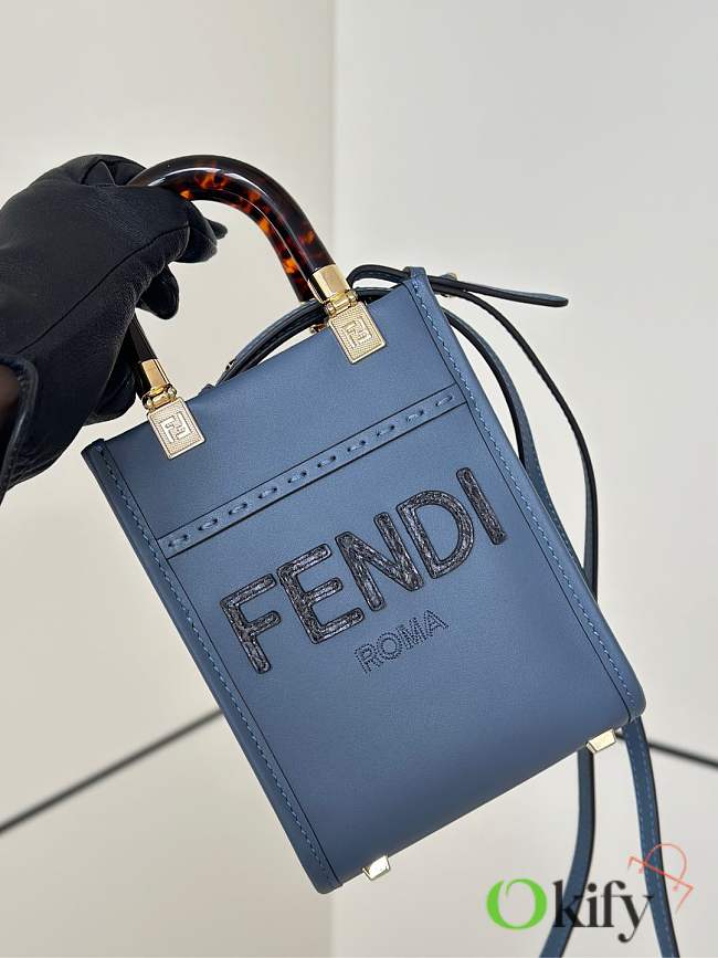 Okify Fendi Sunshine Mini Tote Bag Dark Blue 18x13x6cm - 1