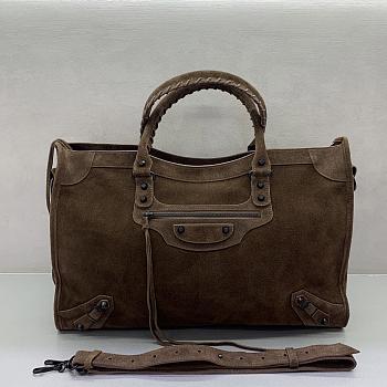 Okify Balenciaga Le City Extra Large Bag Dark Brown Suede 46x30x17cm