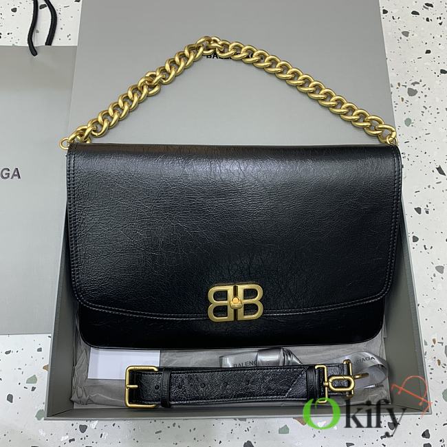 Okify Balenciaga Large BB Soft Flap Bag Black With Gold Hardware 35x24cm - 1