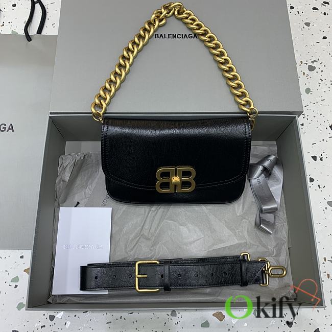 Okify Balenciaga Small BB Soft Flap Bag Black With Gold Hardware 23.5x14cm - 1